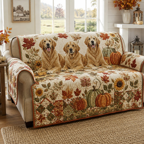 Golden Retriever Meadow Quilted Sofa Cover NCU0HH2100