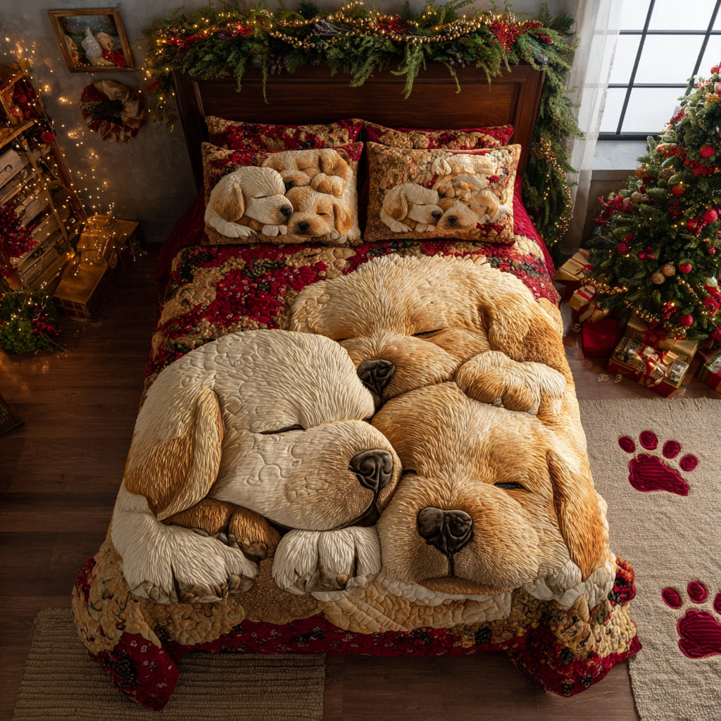 Golden Retriever Trio 3-Piece Quilted Bedding Set NCU0HH1571