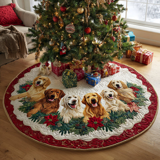 Golden Retriever Wishes Quilted Christmas Tree Skirt NCU0DV8163