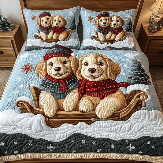 Golden Retriever Xmas 3-Piece Quilted Bedding Set NCU0TH2327