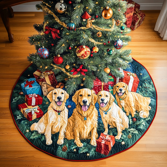 Golden Retrievers Dream Christmas Quilted Tree Skirt NCU0DK10686