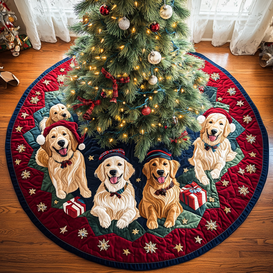 Golden Retrievers Glow Christmas Quilted Tree Skirt NCU0DK10687