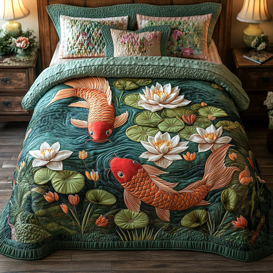 Golden Ripple 3-Piece Quilted Bedding Set NCU0DV6900
