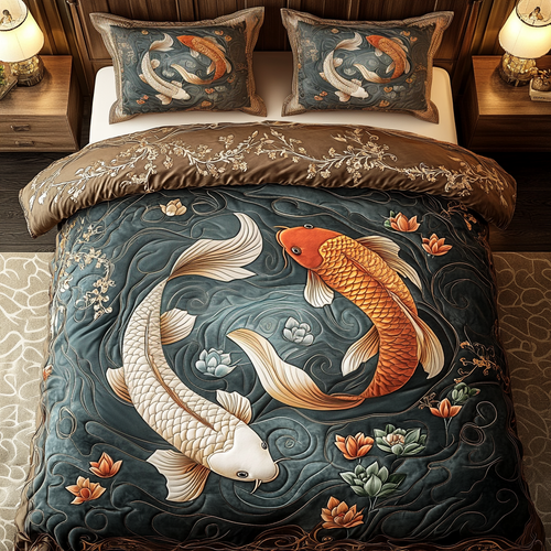 Golden Ripple 3-Piece Quilted Bedding Set NCU0DV2953