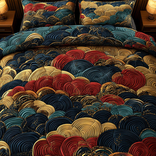 Golden Ripples 3-Piece Quilted Bedding Set NCU0NT7117