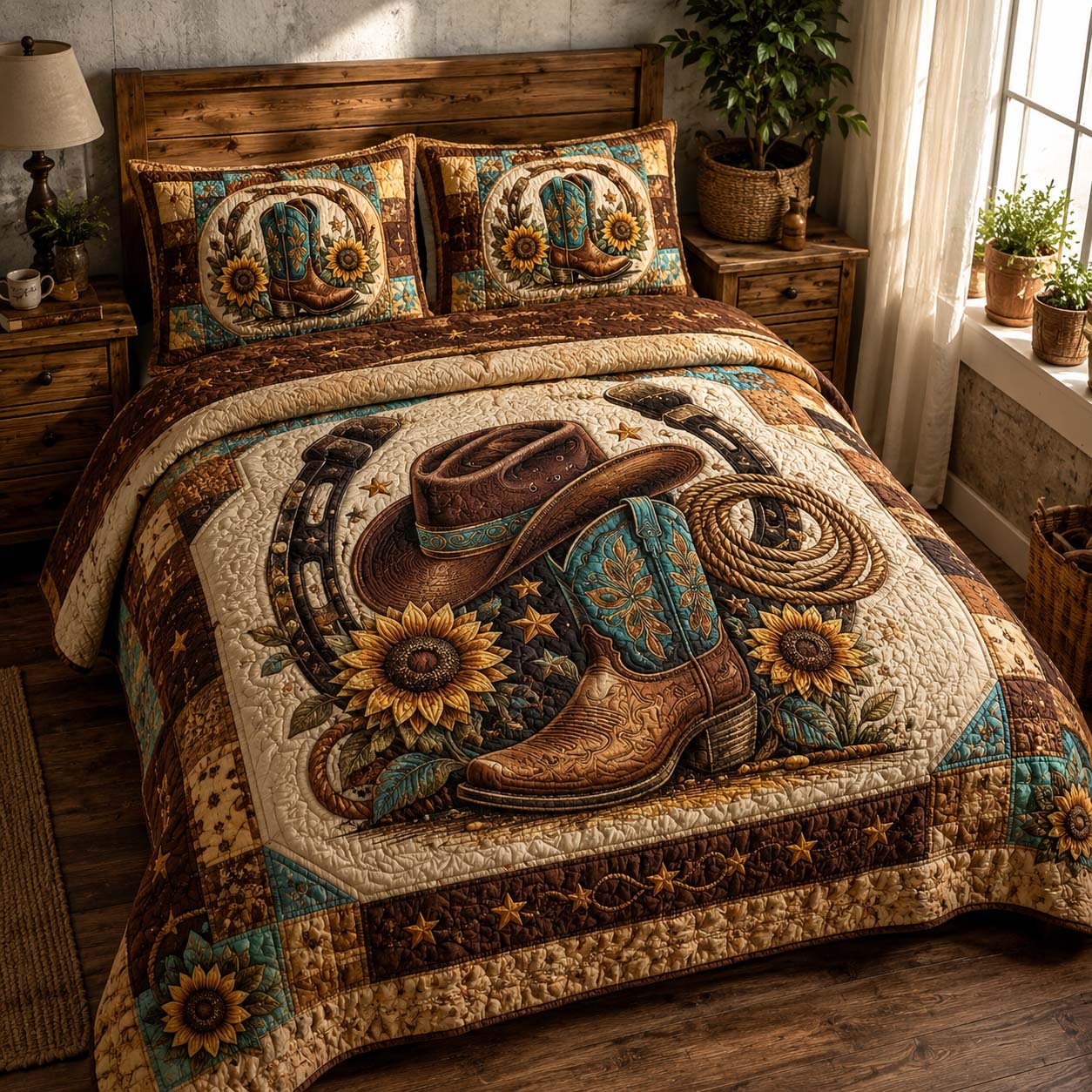 Golden Rodeo 3-Piece Quilted Bedding Set NCU0QD029