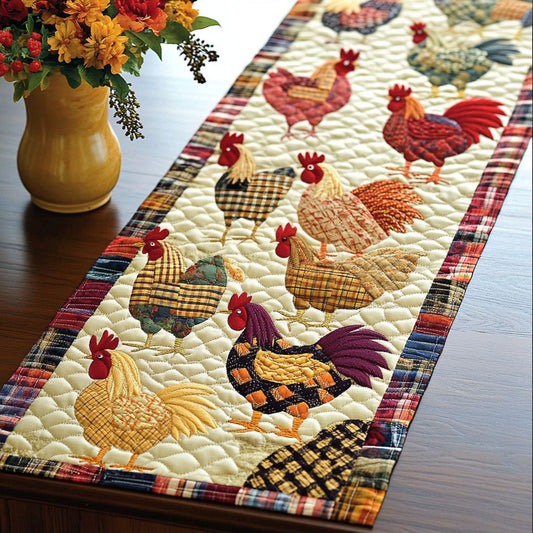Golden Roosters Quilted Table Runner NCU0NT3955