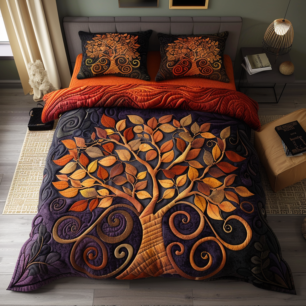 Golden Root Tree 3-Piece Quilted Bedding Set NCU0DV6009 – Vantique