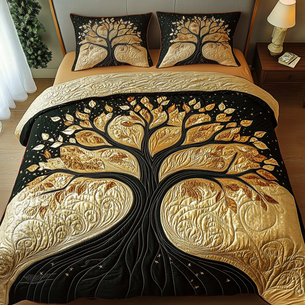 Golden Roots 3-Piece Quilted Bedding Set NCU0VH1691