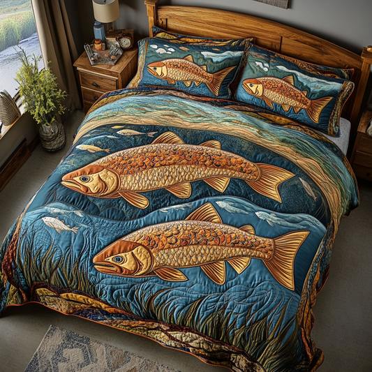 Golden Salmon 3-Piece Quilted Bedding Set NCU0DK4093