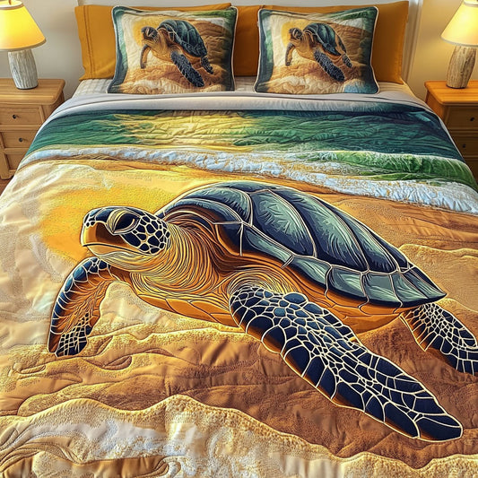 Golden Sands Turtle 3-Piece Quilted Bedding Set NCU0NT3589