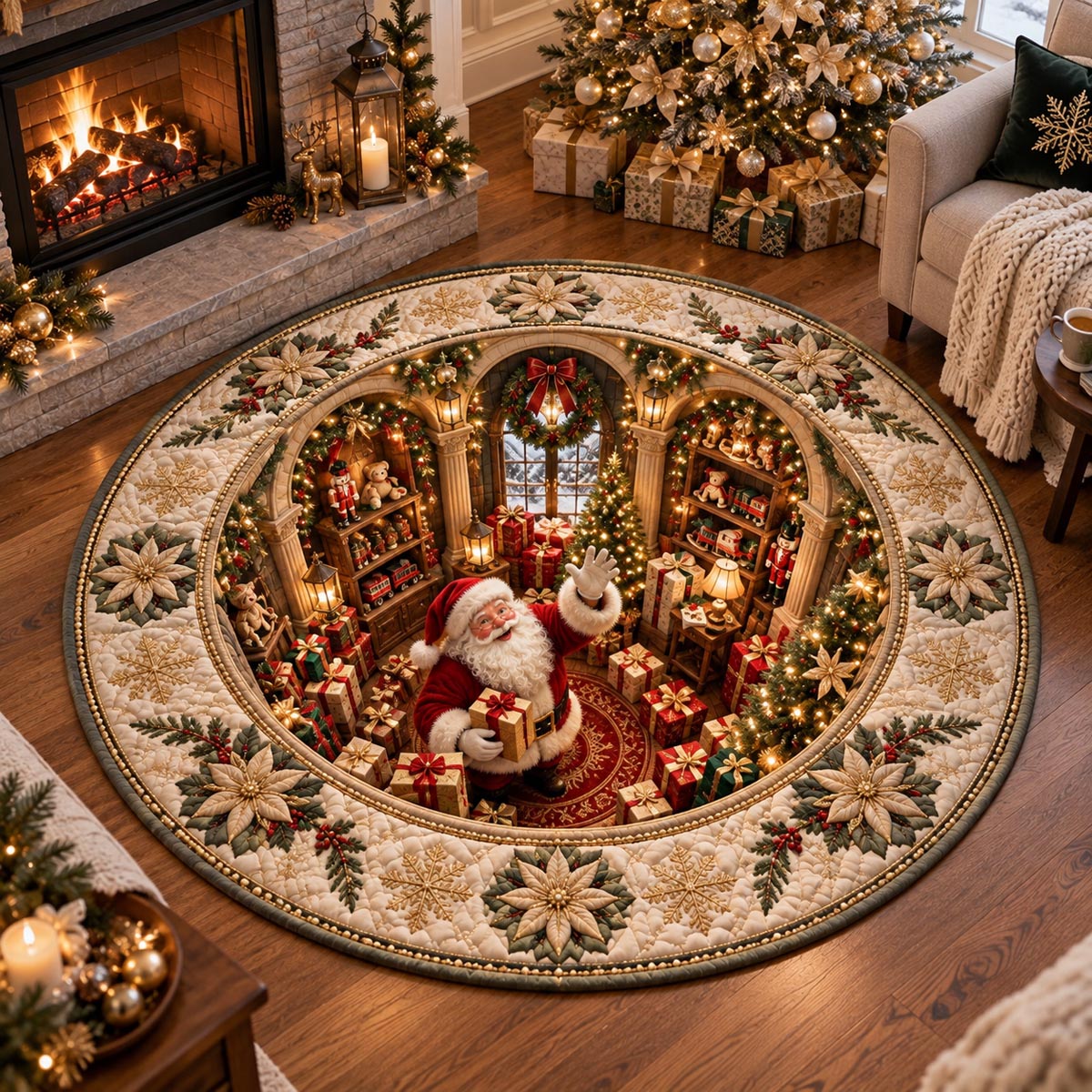 Golden Santa Hideaway Quilted Round Mat NCU0DV10256
