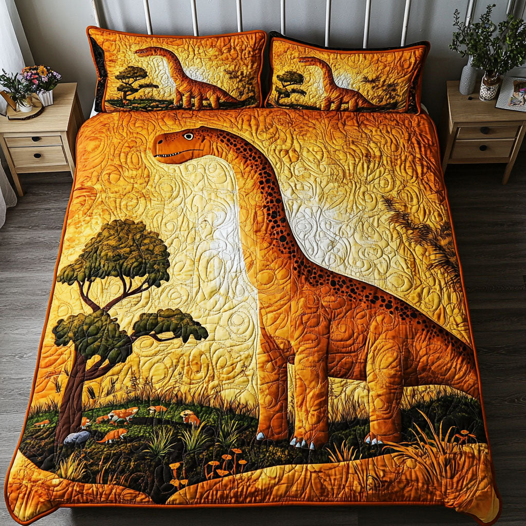 Golden Sauropod 3-Piece Quilted Bedding Set NCU0NT6918