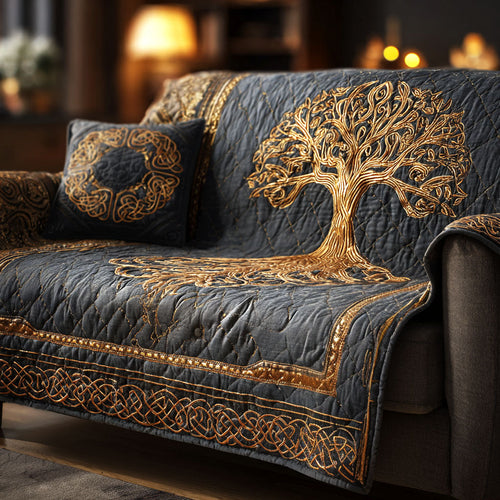Golden Serenity Quilted Sofa Cover NCU0TV582