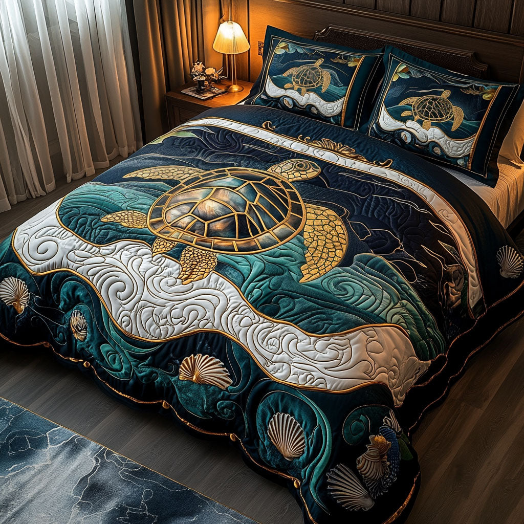 Golden Shell Serenity 3-Piece Quilted Bedding Set NCU0PT5132
