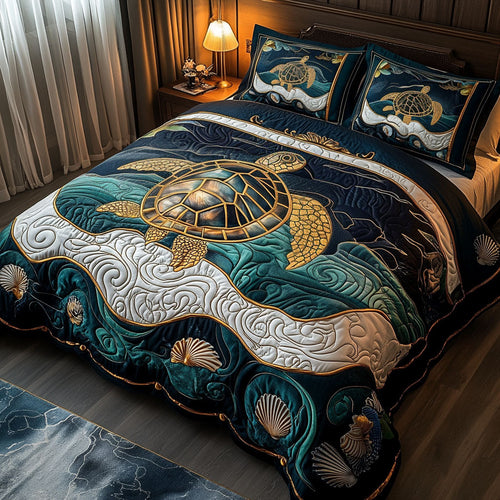 Golden Shell Serenity 3-Piece Quilted Bedding Set NCU0PT5132