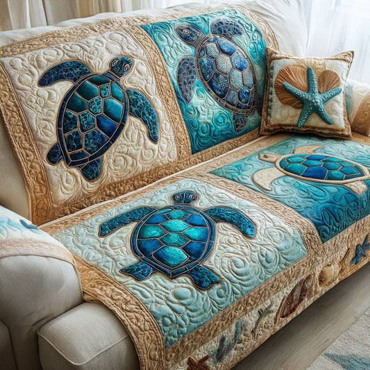 Golden Shells Quilted Sofa Cover NCU0TV736