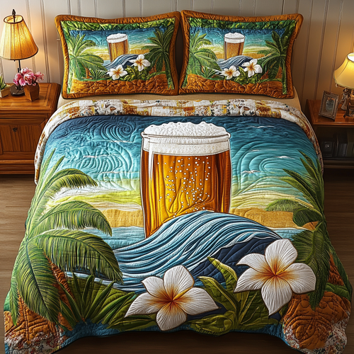Golden Sip 3-Piece Quilted Bedding Set NCU0VL1984