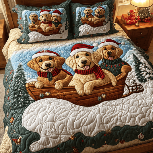 Golden Sleigh Adventure 3-Piece Quilted Bedding Set NCU0TH2330
