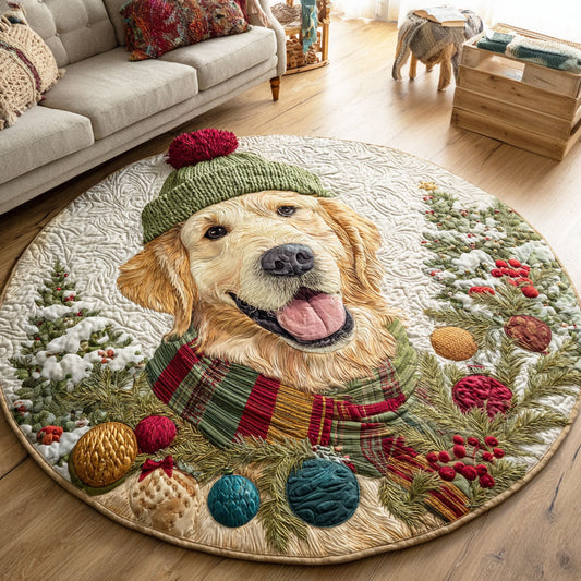 Golden Sleigh Quilted Round Mat NCU0TD366