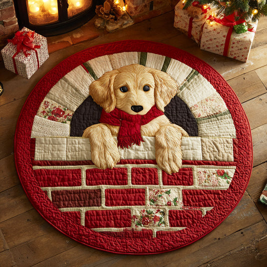 Golden Sleigh Quilted Round Mat NCU0TD472