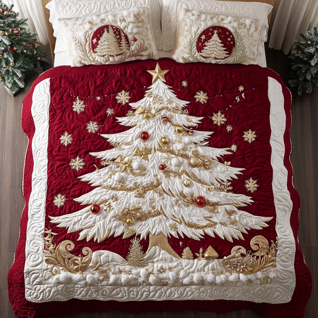 Golden Snowfall 3-Piece Quilted Bedding Set NCU0NT11350