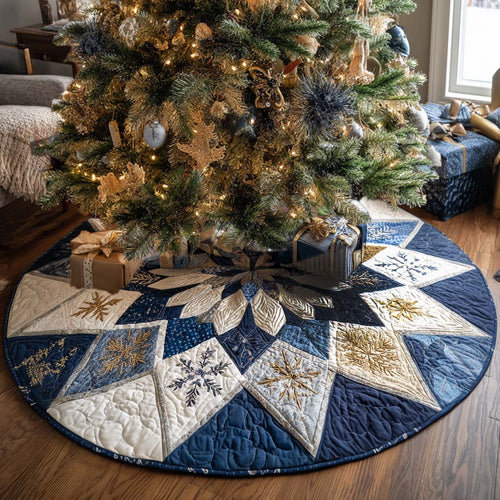 Golden Snowflake Christmas Quilted Tree Skirt NCU0NT10000