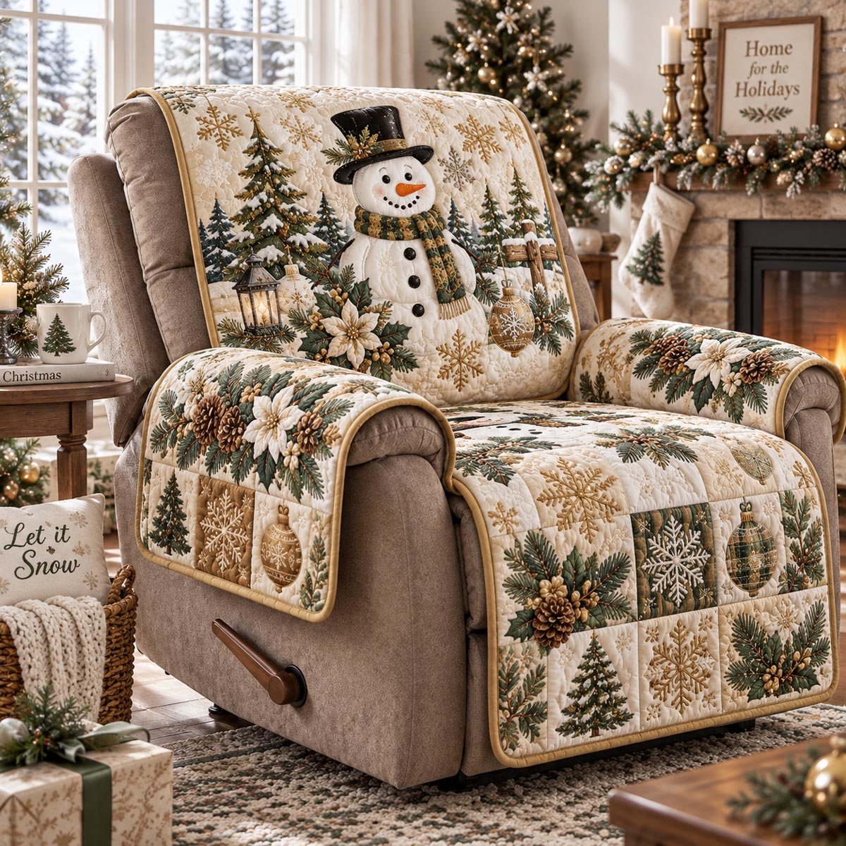 Golden Snowman Forest Quilted Sofa Cover NCU0DV10192