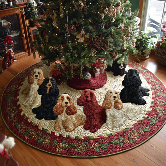 Golden Spaniel Joy Christmas Quilted Tree Skirt NCU0DV8198