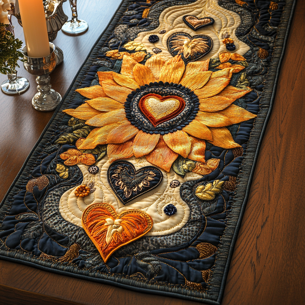 Golden Spiral Quilted Table Runner NCU0VH2375