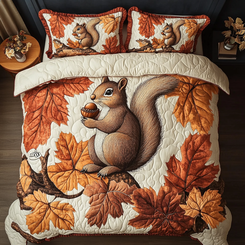 Golden Squirrel 3-Piece Quilted Bedding Set NCU0DK9267