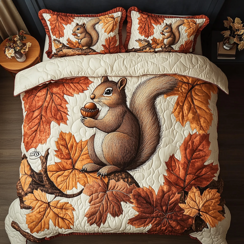 Golden Squirrel 3-Piece Quilted Bedding Set NCU0DK9267