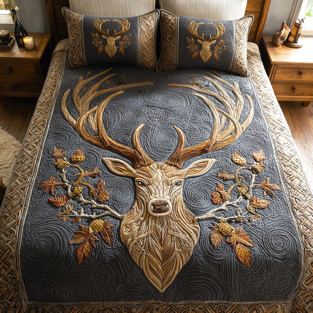 Golden Stag 3-Piece Quilted Bedding Set NCU0TV1020