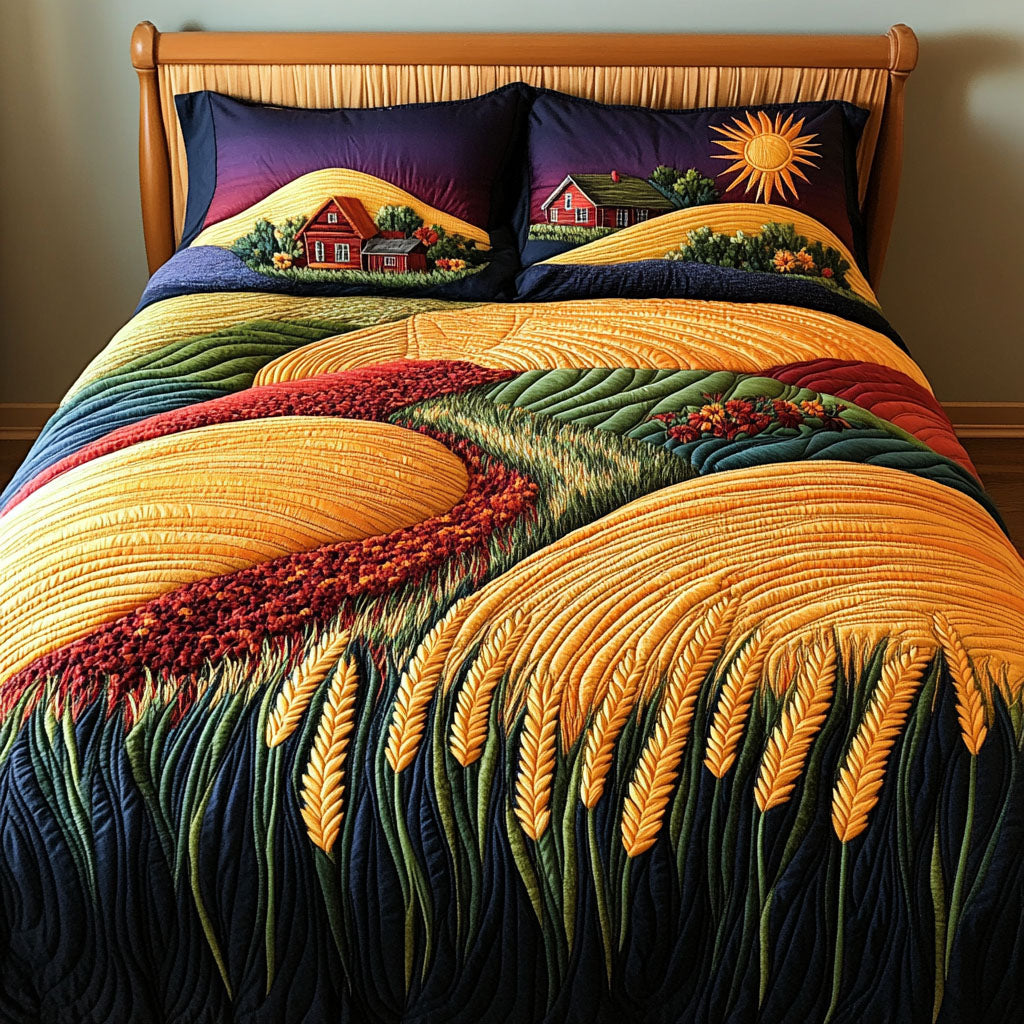 Golden Stalks 3-Piece Quilted Bedding Set NCU0PT7339