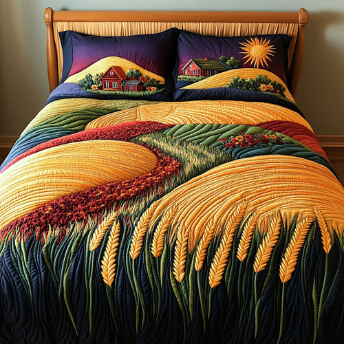 Golden Stalks 3-Piece Quilted Bedding Set NCU0PT7339