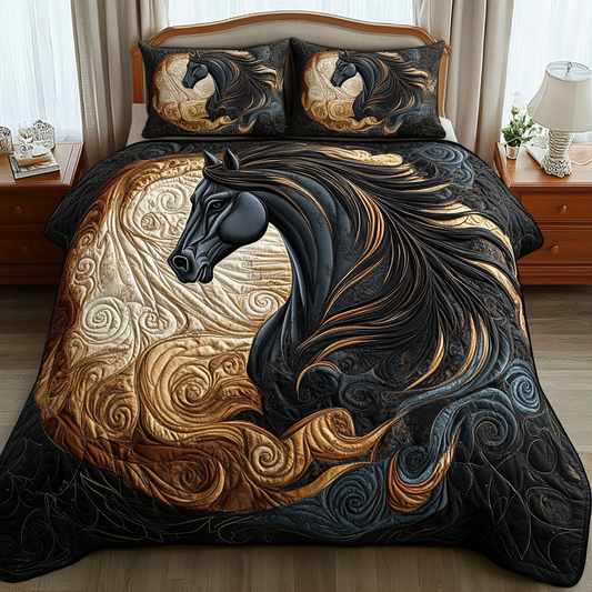 Golden Storm 3-Piece Quilted Bedding Set NCU0VL1296