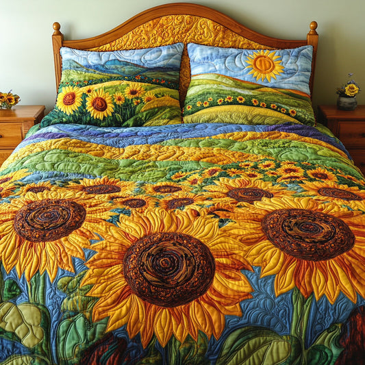 Golden Sunflower 3-Piece Quilted Bedding Set NCU0DK11695