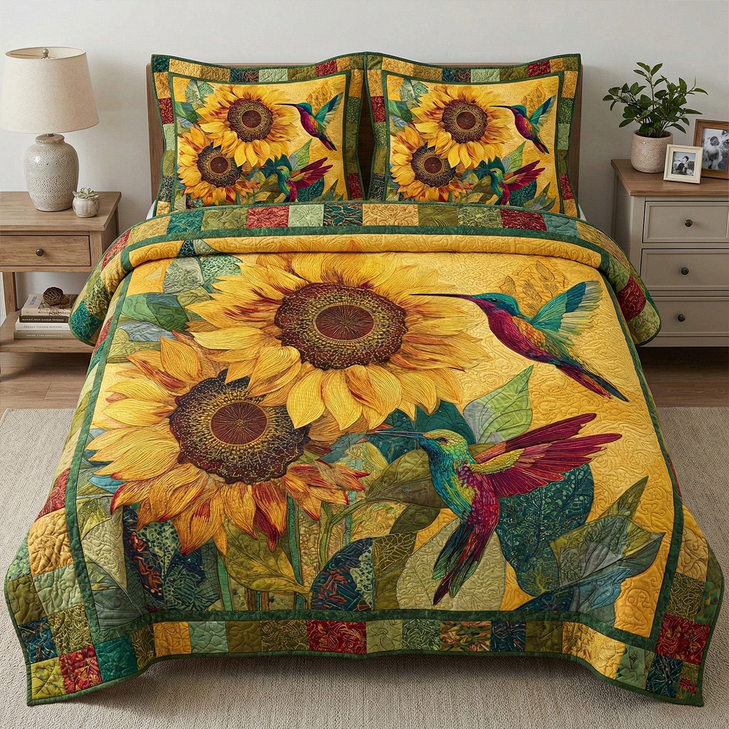 Golden Sunflower 3-Piece Quilted Bedding Set NCU0NT12325