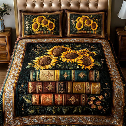 Golden Sunflower Elegance 3-Piece Quilted Bedding Set NCU0NT4868