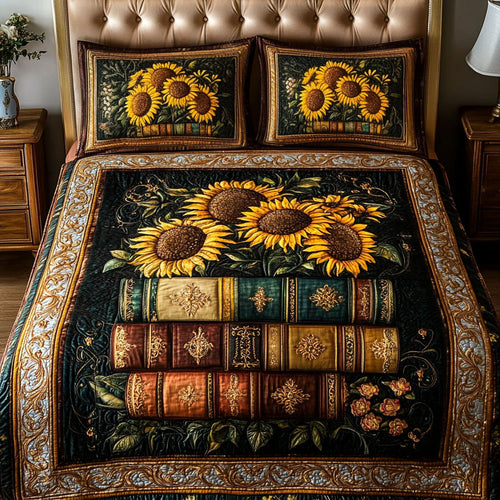 Golden Sunflower Elegance 3-Piece Quilted Bedding Set NCU0NT4868