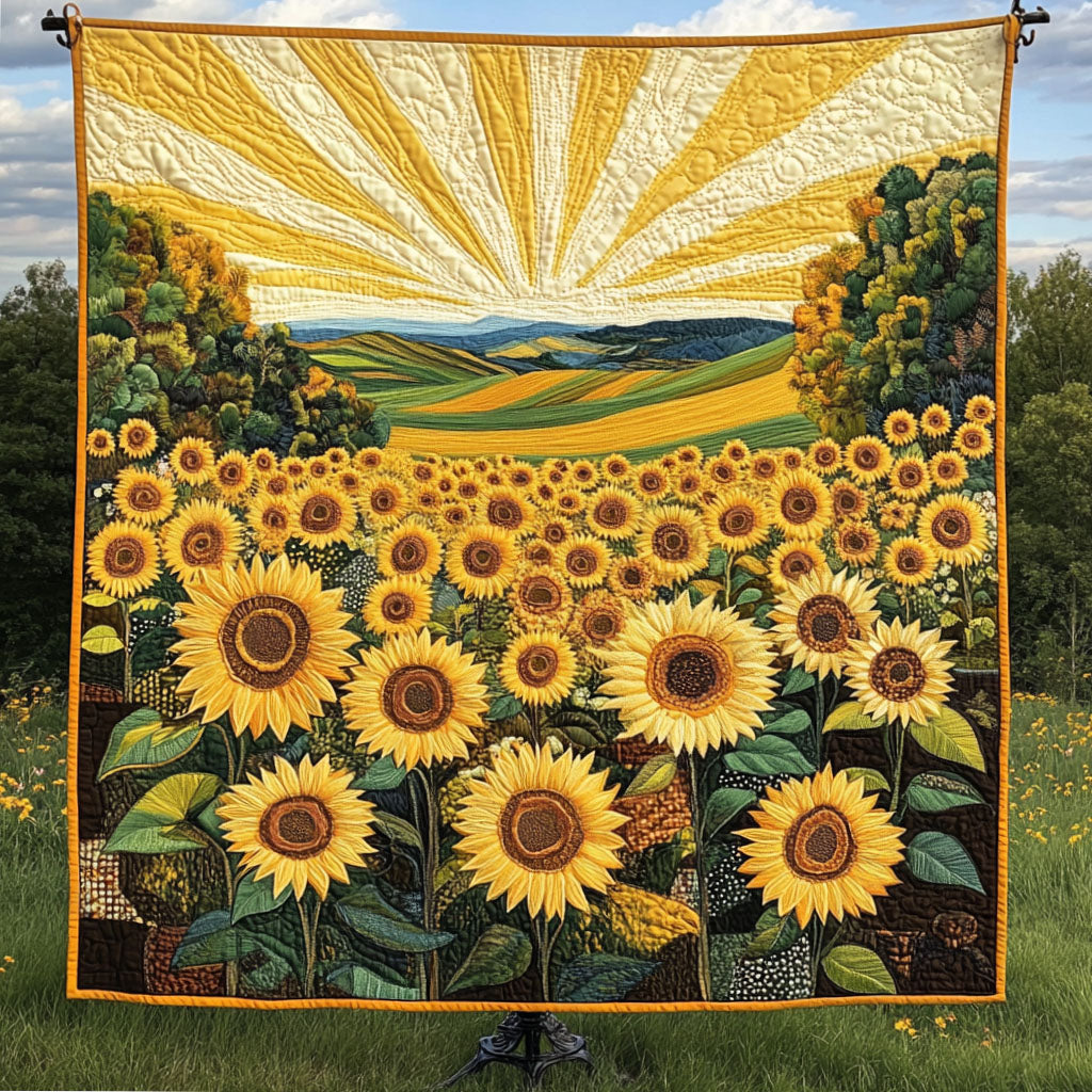 Golden Sunflower Field Quilted Blanket NCU0NT4060