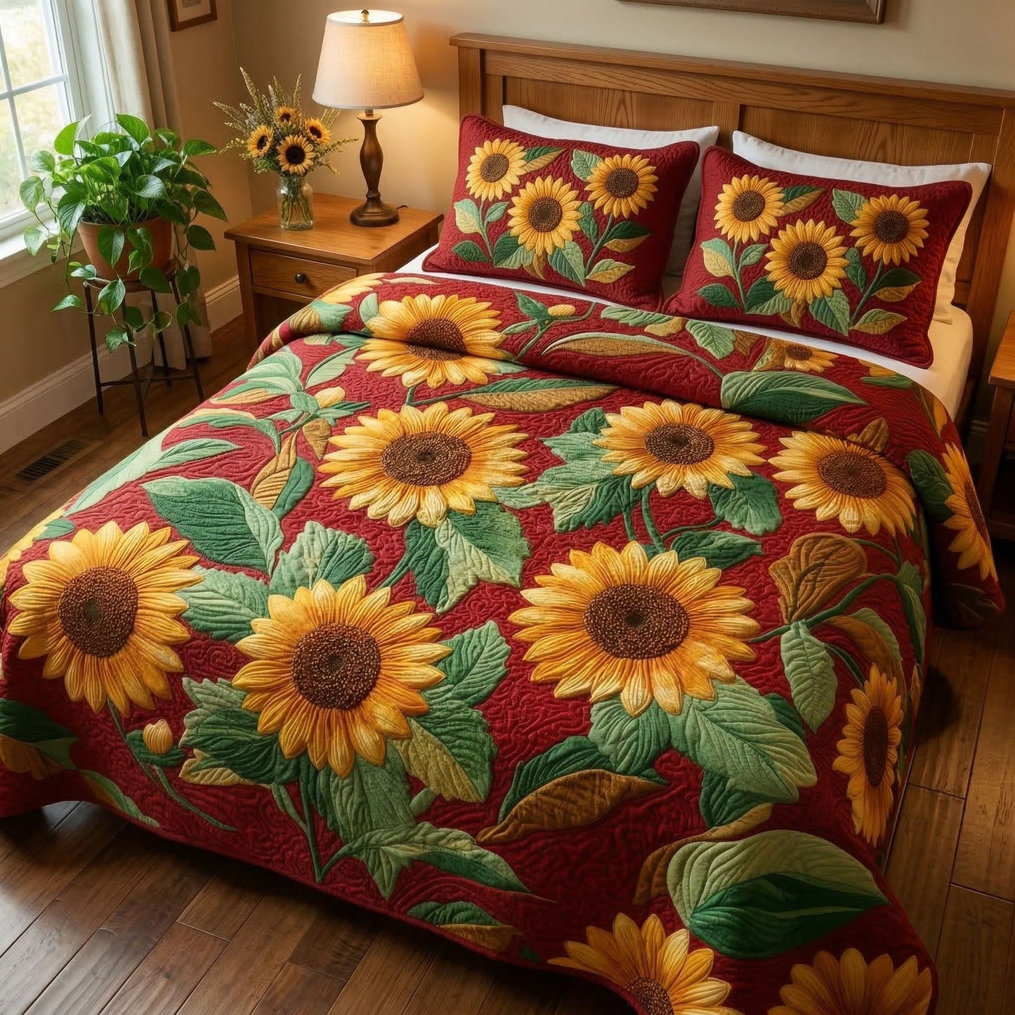 Golden Sunflower Garden 3-Piece Quilted Bedding Set NCU0PT11539