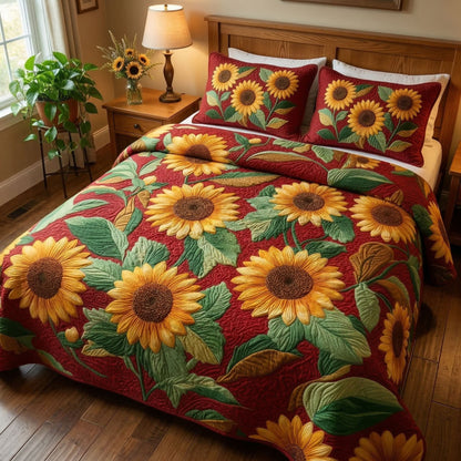 Golden Sunflower Garden 3-Piece Quilted Bedding Set NCU0PT11539