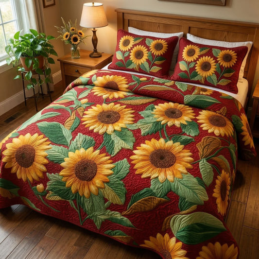Golden Sunflower Garden 3-Piece Quilted Bedding Set NCU0PT11539