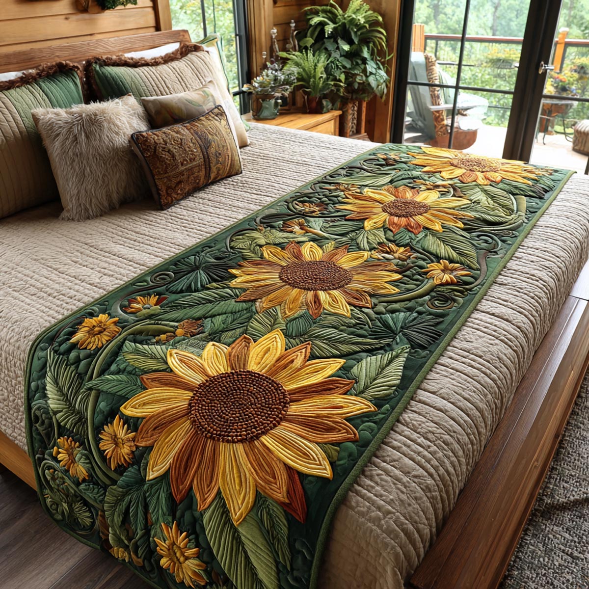 Golden Sunflower Quilted Bed Runner NCU0DV9469