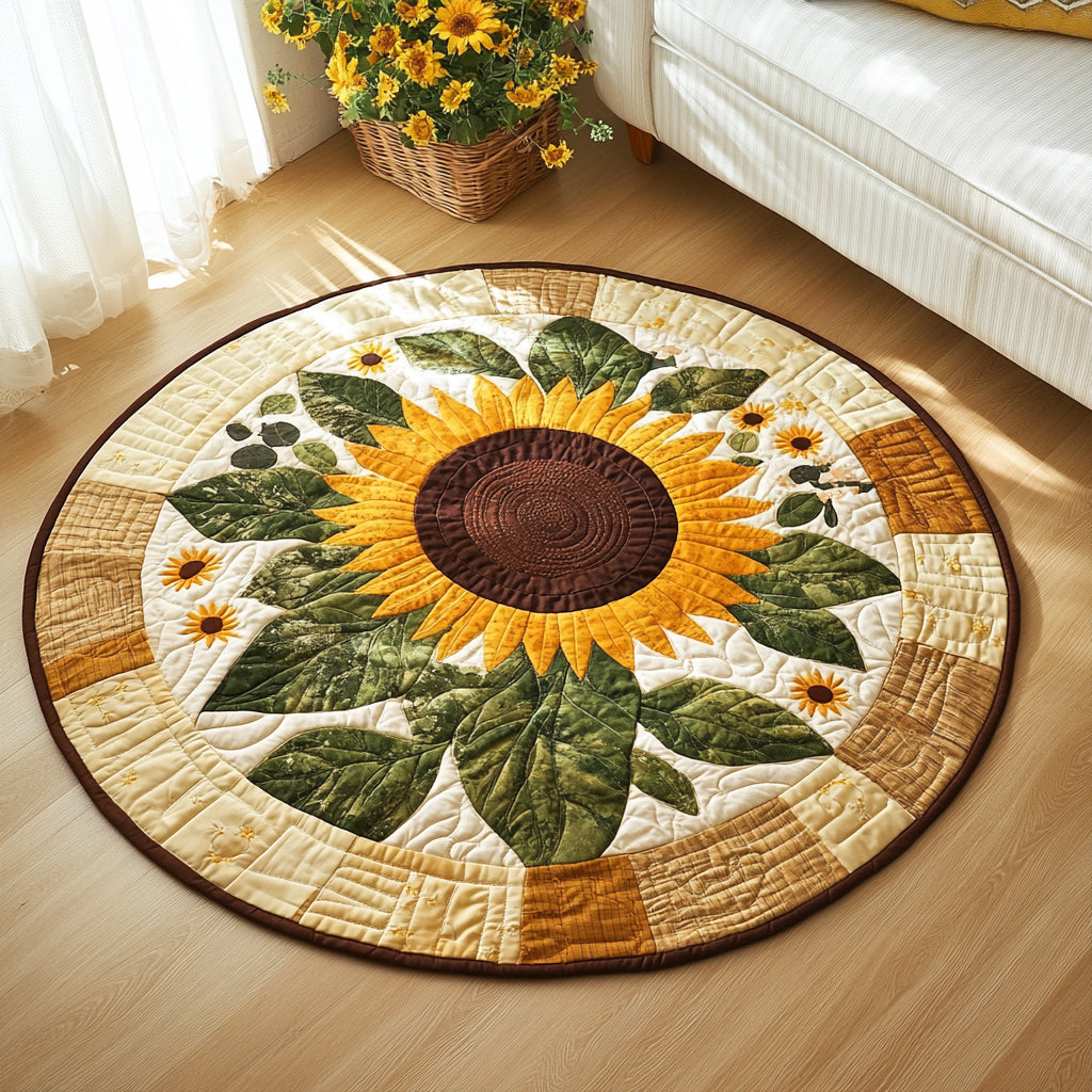 Golden Sunflower Quilted Round Mat NCU0HH048