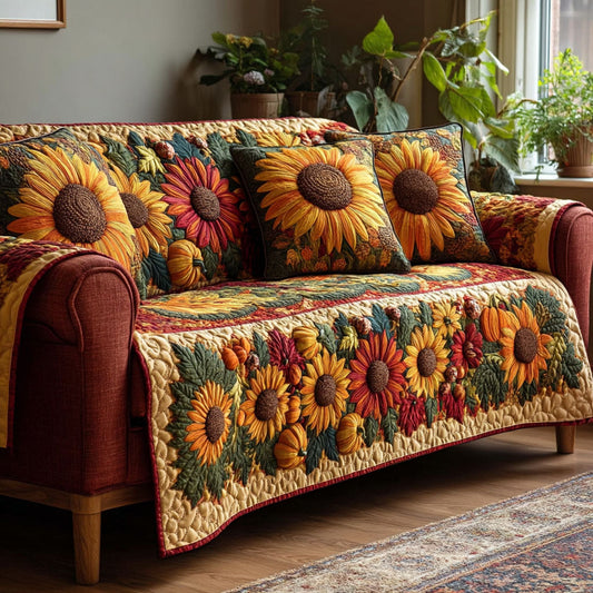 Golden Sunflowers Quilted Sofa Cover NCU0TV540