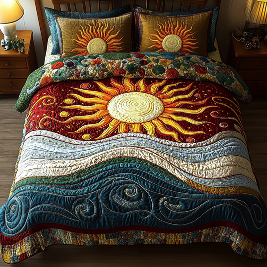 Golden Sunrise 3-Piece Quilted Bedding Set NCU0DK7681