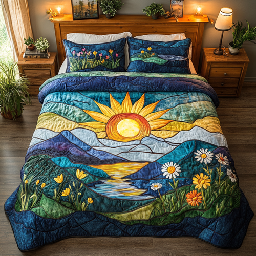 Golden Sunrise 3-Piece Quilted Bedding Set NCU0VL1020