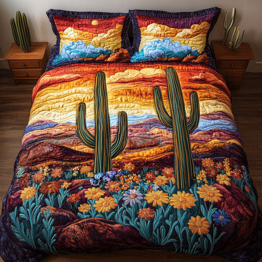 Golden Sunset Cactus 3-Piece Quilted Bedding Set NCU0NT5203